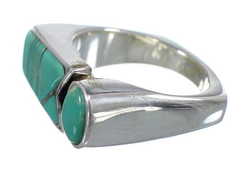 Sterling Silver And Turquoise Inlay Jewelry Ring Size 7-1/2 VX61441